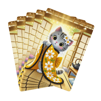 Playful Kitten in the Tea Room Playing Cards