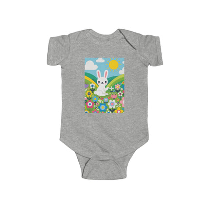 A Young Bunny’s Day Baby Bodysuit – Whimsical Bunny Meadow Garden Design