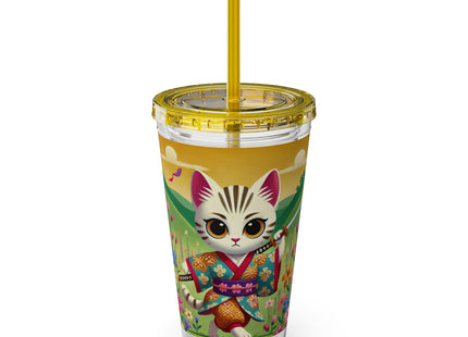 Samurai Kitten Sunsplash Tumbler with Straw, 16oz