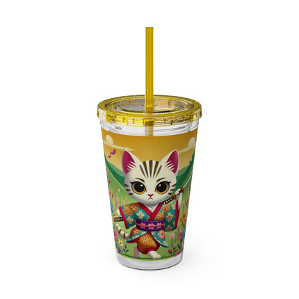 Samurai Kitten Sunsplash Tumbler with Straw, 16oz