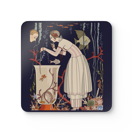 The Dazzling Little Fish by George Barbier Corkwood Coaster Set