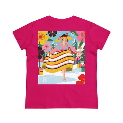 🎄🌸 The Christmas Blossom Belle Cotton Tee – Art Deco Holiday Whimsy