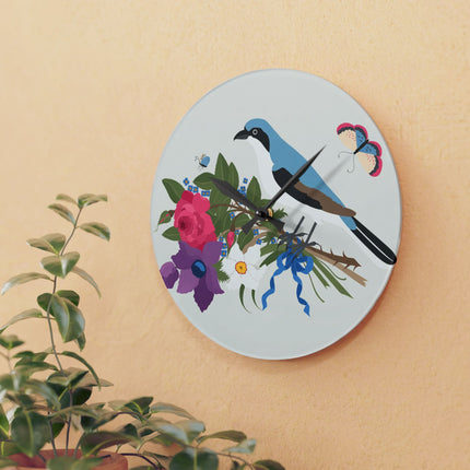 Bluebird & Butterfly Acrylic Wall Clock