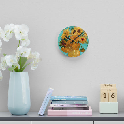 Vase with Twelve Sunflowers by Vincent Van Gogh Acrylic Wall Clock, Round and Square