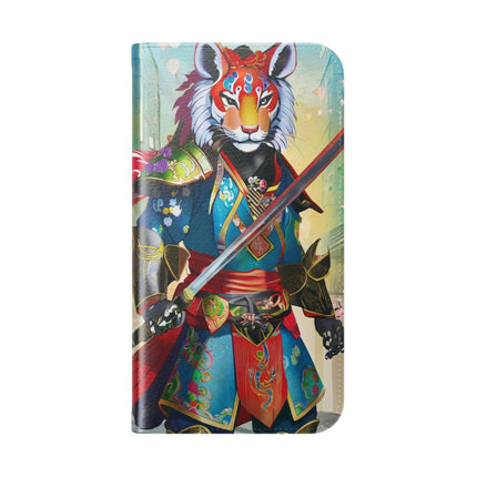 🦁🦊⚔️ Cyberpunk Lion Samurai Flip Case – Futuristic Honor & Kitsune Spirit