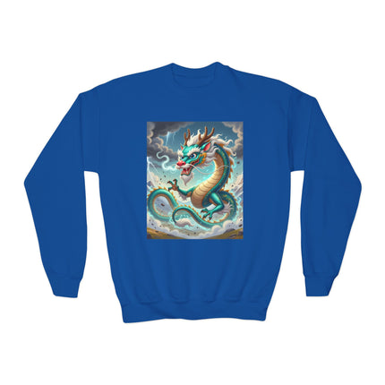 Tibetan Dragon in Battle Youth Crewneck Sweatshirt – Power, Motion & Mythic Adventure