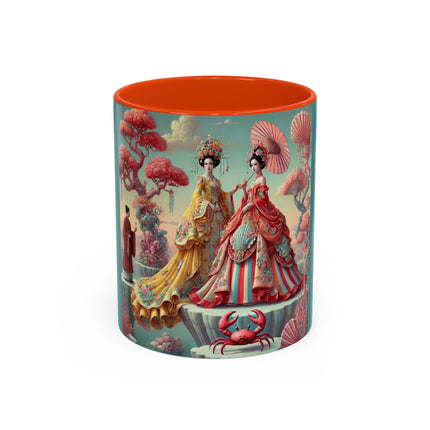 Cherry Blossom Courtesans & Crimson Crab Colorful Mug – Imperial Elegance & Playful Charm