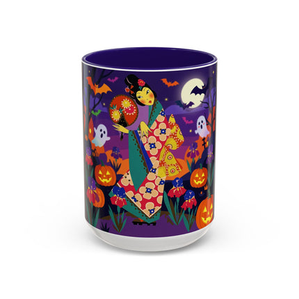 🌙🎃 The Moonlit Garden Masquerade Colorful Mug – Floral Halloween Charm