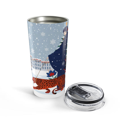🐆❄️ The Lady Of The Snow Leopard Stroll Tumbler – Art Deco Holiday Adventure