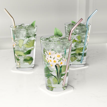Chinese Sacred Lily Botanical Illustration by Pierre-Joseph Redouté Glass, 16oz