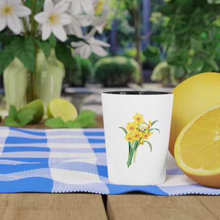 Chinese Sacred Lily botanical illustration by Pierre-Joseph Redouté Ceramic Shot Glass
