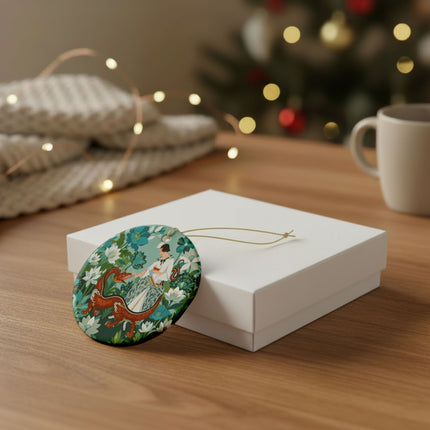 🐉🌿 The Dragon Keeper Ceramic Ornament – Art Deco Floral Fantasy