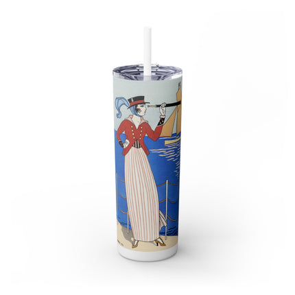 Costume de Yacht by George Barbier Skinny Tumbler with Straw, 20oz