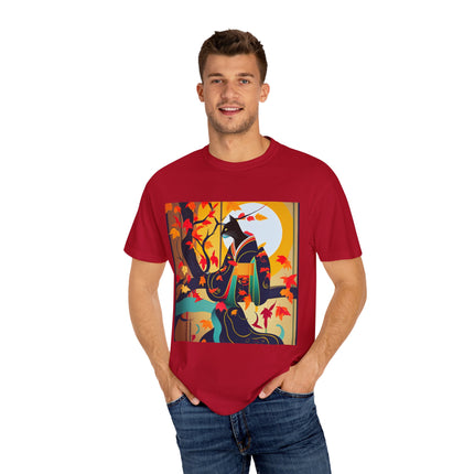 Black Cat in Kimono Unisex Garment-Dyed T-shirt