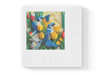 Blue Jays in a Spring Garden White Coined Napkins