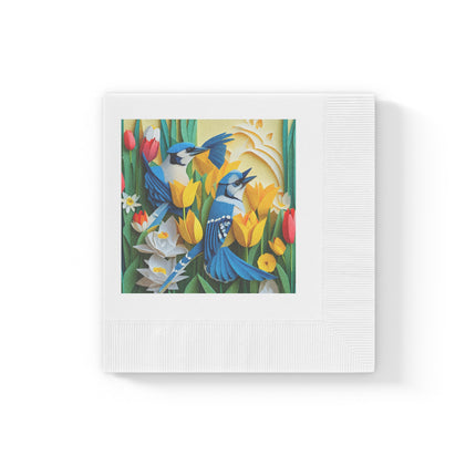 Blue Jays in a Spring Garden White Coined Napkins