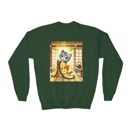 Playful Kitten in the Tea Room Youth Crewneck Sweatshirt
