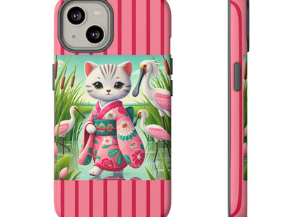 Geisha Kitten Strolls Among the Spoonbills Phone Cases