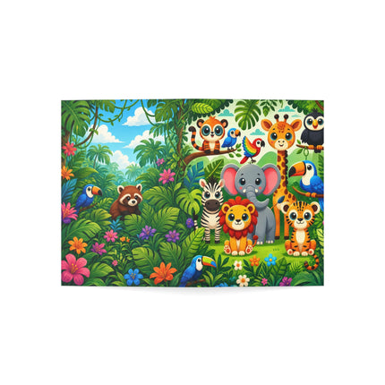 🌴🦁 The Jungle Friends Gathering Greeting Card – Whimsical Animal Adventure