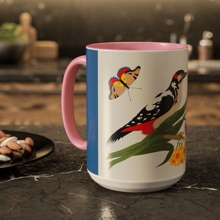 Woodpecker & Tulip Colorful Mugs – Vibrant Spring & Bold Beauty