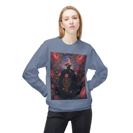 🌹🖤 The Lady Of The Midnight Rose Garden Midweight Crewneck Sweatshirt – Art Deco Floral Elegance