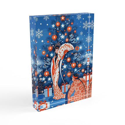 🎋❄️ The Winter Lantern Celebration Acrylic Art Block – Elegant Asian Christmas Fantasy