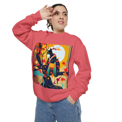 Black Cat in Kimono Unisex Garment-Dyed Sweatshirt