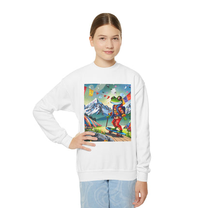 Skateboarding Frog Youth Crewneck Sweatshirt – Playful Energy & Colorful Adventure