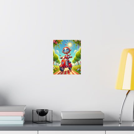 🤖🌿 The Traveling Robot Matte Vertical Poster – Adventure, Curiosity & Playful Discovery