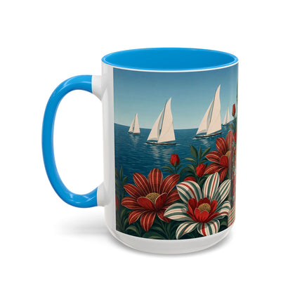⛵🌹 The Seaside Rose Traveler Colorful Mug – Art Deco Floral Elegance