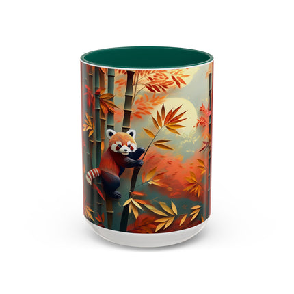 Red Panda at an Autumn Bamboo Grove Colorful Mugs (11oz, 15oz)