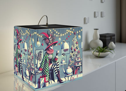 Whimsical Christmas Tea Party Light Cube Lamp