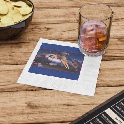 Slumbering Fairy on a Mushroom White Coined Napkins