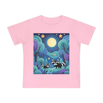 Enchanted Nighttime Raccoons Baby T-Shirt – A Magical Forest Adventure