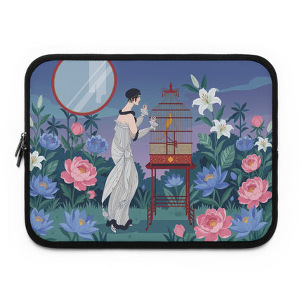 🦜🌸 The Lady And The Golden Bird Laptop Sleeve – Art Deco Garden Elegance