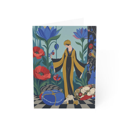 🌺✨ The Lady Of The Midnight Poppies Greeting Card – Art Deco Floral Elegance