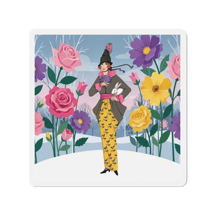 🐇🌸 The Lady With The White Rabbit Die-Cut Magnets – Art Deco Floral Whimsy