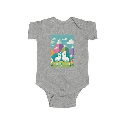 Alpine Alpaca Adventure Baby Bodysuit – Whimsical Andes Alpaca Mountain Design