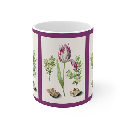 Tulip, Branches of Myrtle, and Shells by Maria Sibylla Merian Ceramic Mug 11oz