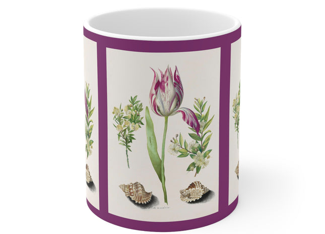 Tulip, Branches of Myrtle, and Shells by Maria Sibylla Merian Ceramic Mug 11oz