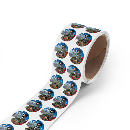 Elegant Winter Woman in Sleigh Round Sticker Label Rolls