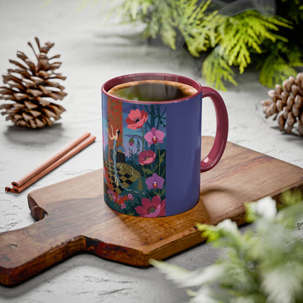 The Lady And The Midnight Birdcage Colorful Mugs – Art Deco Botanical Elegance