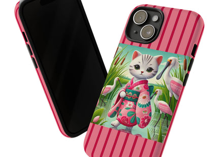 Geisha Kitten Strolls Among the Spoonbills Phone Cases