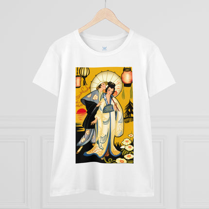 Golden Embrace: A Serene Moment of Love Women's Midweight Cotton Tee