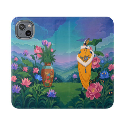 🌸🏔️ The Lady Of The Lotus Valley Flip Case – Art Deco Botanical Reverie