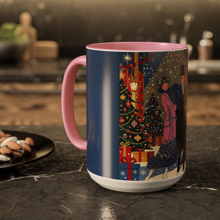 🎩🎄 Christmas Eve Promenade Colorful Mug – Art Deco Holiday Elegance