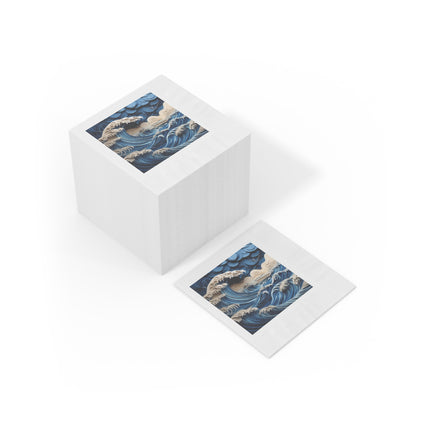 Dramatic Ocean with Crashing Waves White Coined Napkins