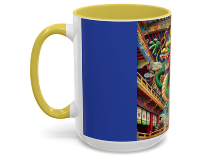 Tibetan Dragon Over Kabuki Duel Colorful Mugs (11oz, 15oz)