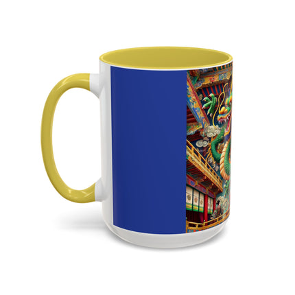 Tibetan Dragon Over Kabuki Duel Colorful Mugs (11oz, 15oz)