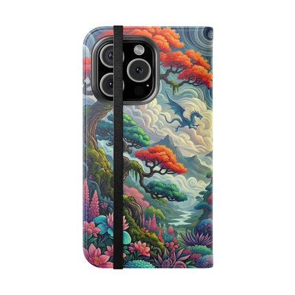 Mystic Guardian of the Sky Flip Case – Warrior Fairy & Turquoise Dragon